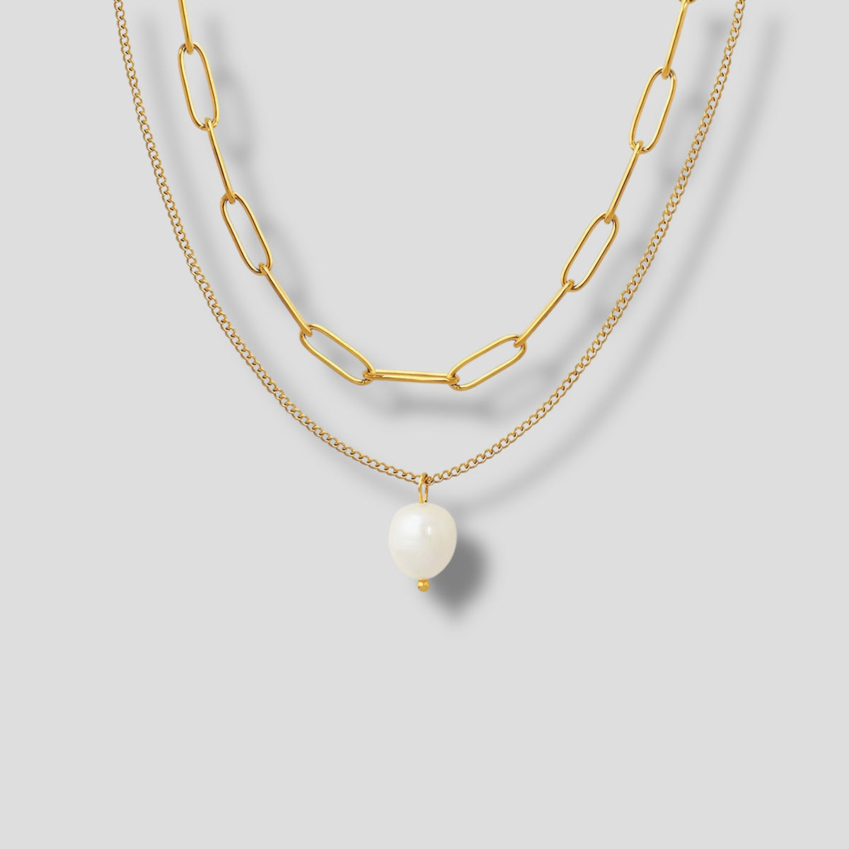 Pearl & Paper Clip Double Chain