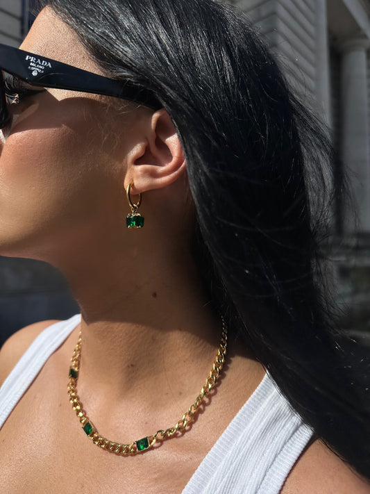 Emerald Crystal Drop Mini Hoops