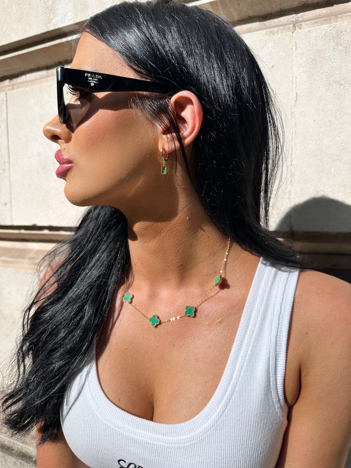 Emerald Dangle Huggies